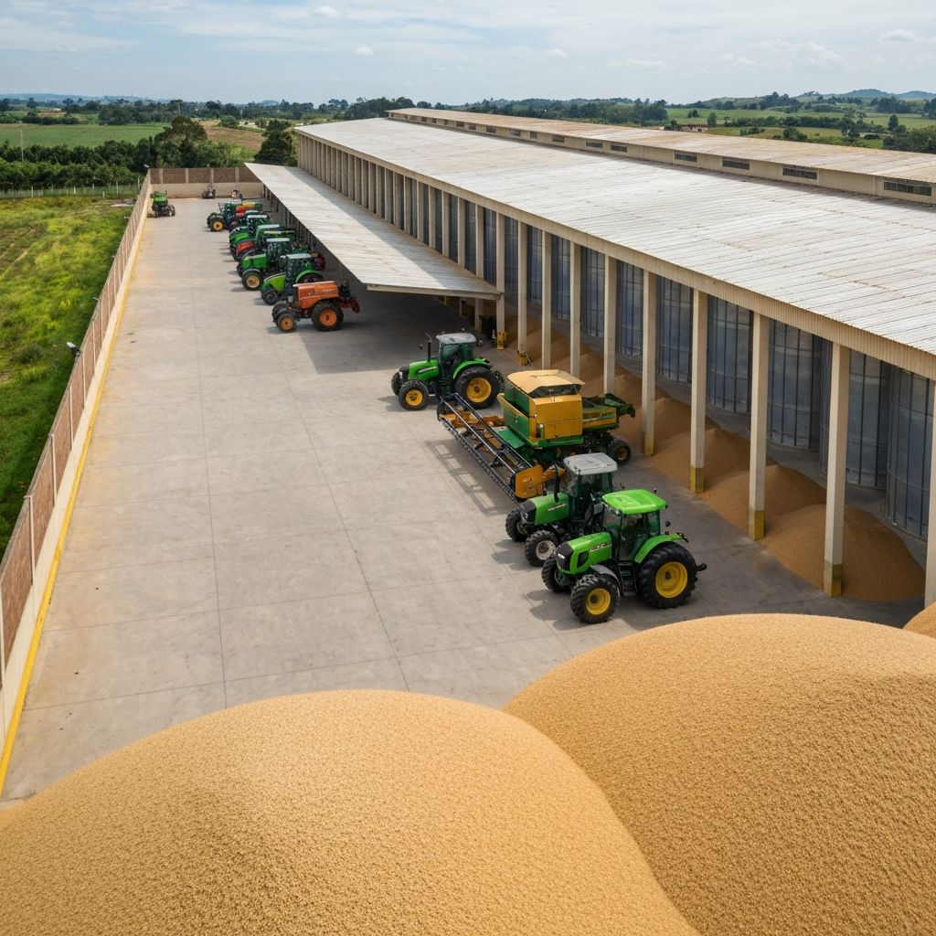 Galpón agrícola con maquinaria en Colombia