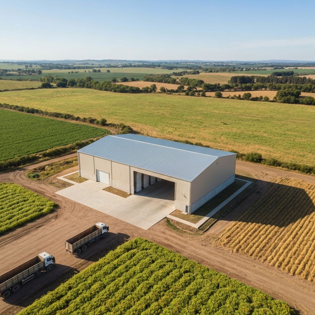 Galpón de almacenamiento rural en Uruguay